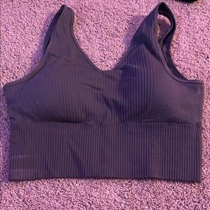 Ribbed V-Neck Sports Bra in Deep Purple